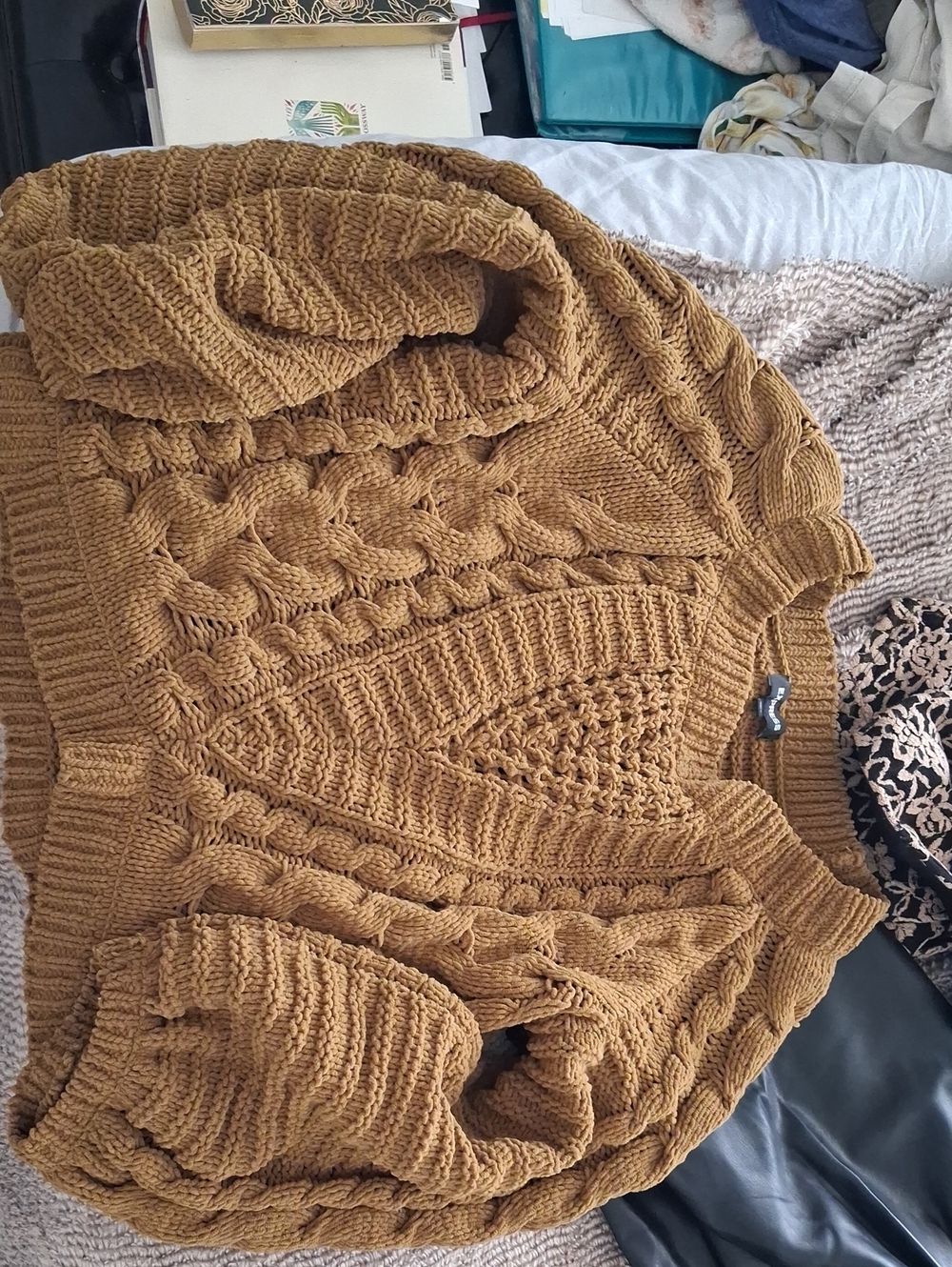 Express Chunky Cable-Knit Sweater in Mustard